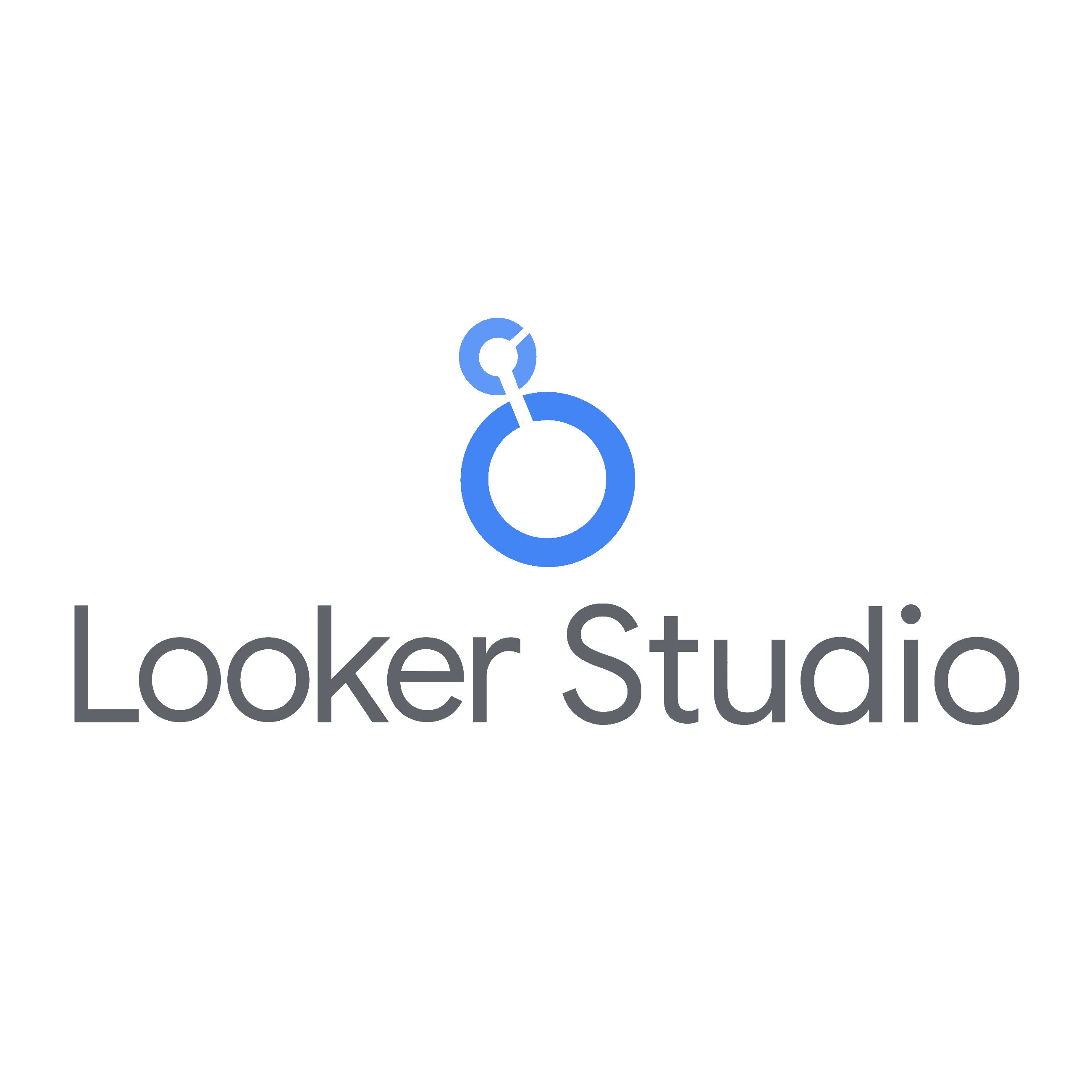 Looker Studio logo with a blue circular data-style icon above the gray “Looker Studio” wordmark on a black background.