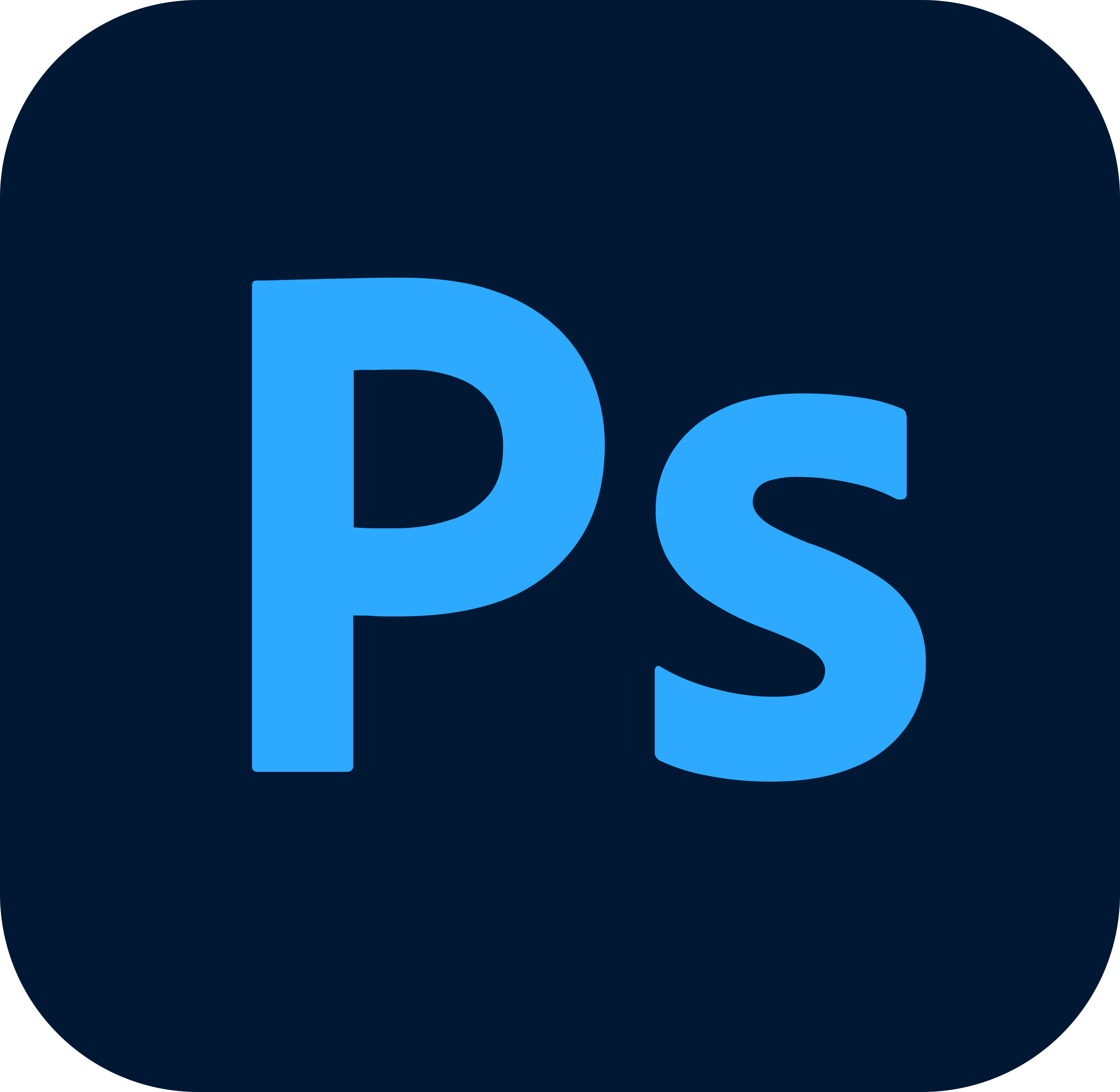Adobe Photoshop logo with light blue “Ps” letters centered on a dark blue square background.
