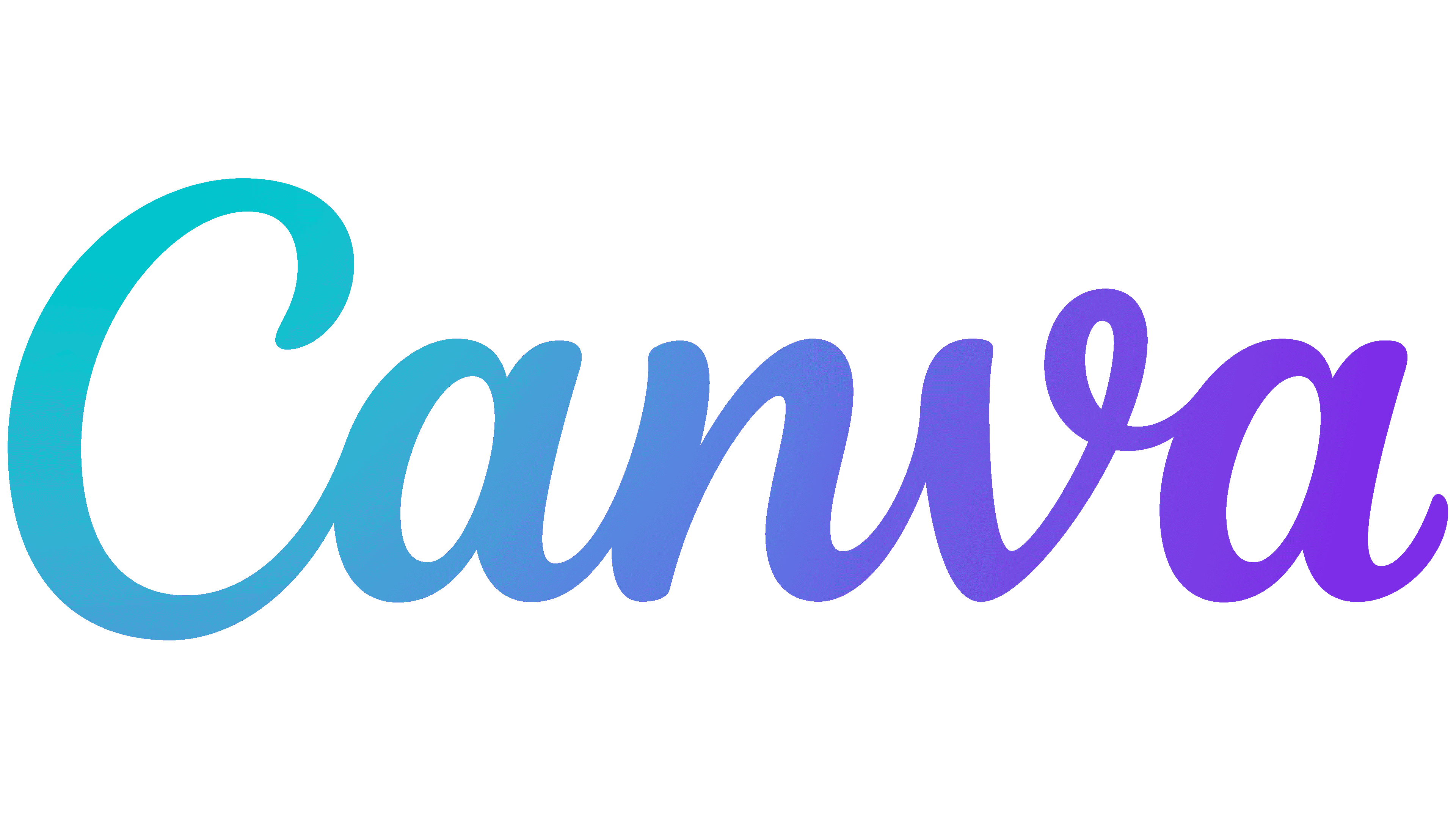Canva logo in a cursive script style with a blue-to-purple gradient on a black background.